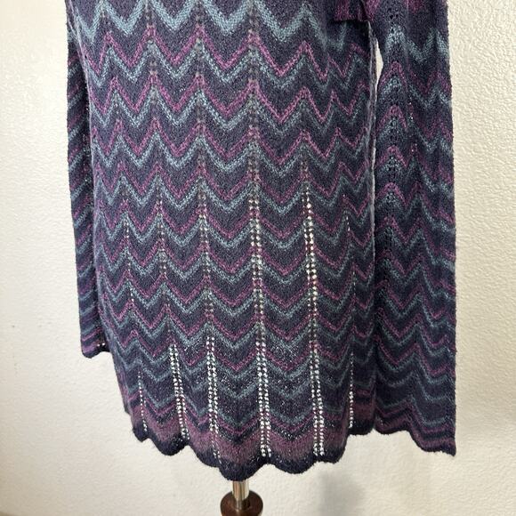 Chicos Sweater Womens 1 US M Purple Cowl Chevron Crochet Lightweight Boho Tunic - Picture 5 of 13